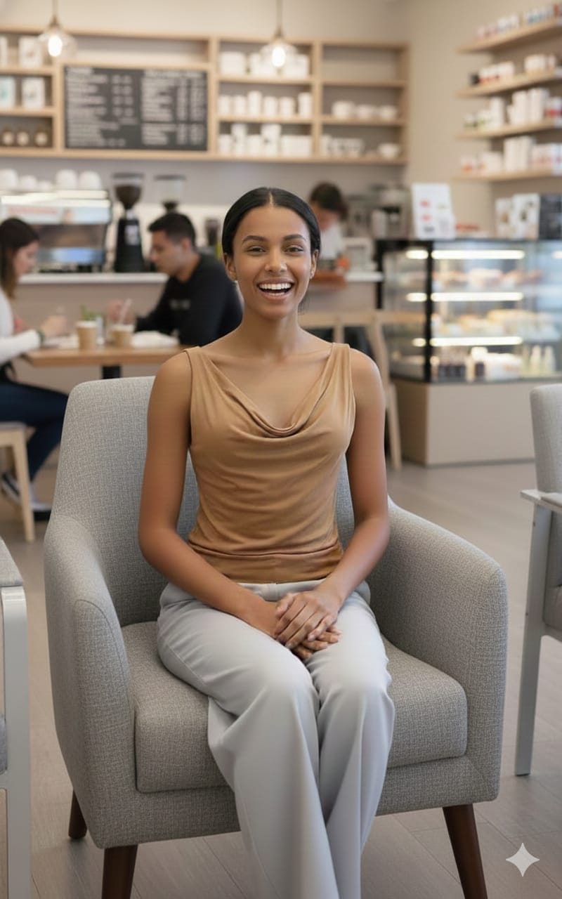 Top de Seda con Escote de Cascada (Cowl Neck) en Tono Camel